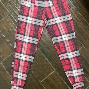 PINK Victoria's Secret Red and Gray Plaid Kids Joggers